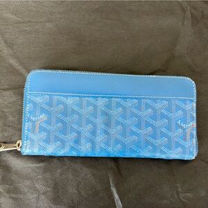 Goyard Blue Zip Wallet with Silver Hardware